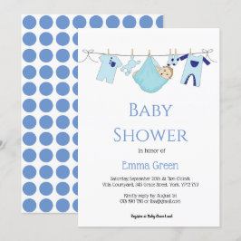 Invitación Ilustracion azul simple Baby Shower