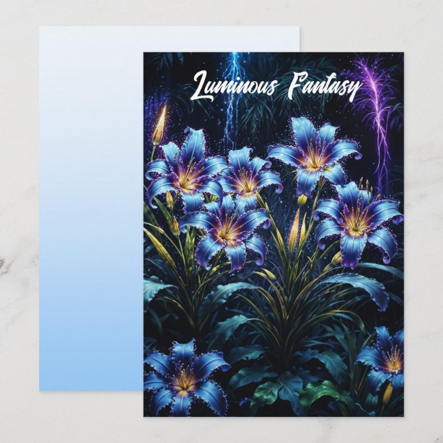 Invitación Ilustracion bioluminiscente de jardín nocturno (Anverso / Reverso)