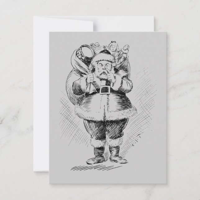 Invitación Ilustracion blanco y negro de Santa Claus (Anverso)