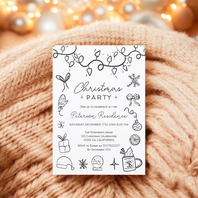 Invitación Ilustracion blanco y negro raro Navidades modernos (Quirky black white illustration modern Christmas Invitation)