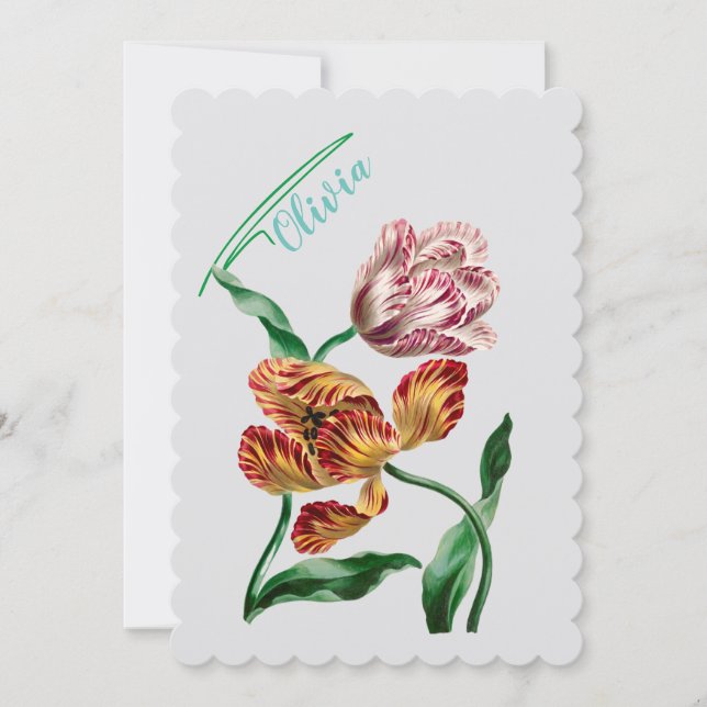 Invitación Ilustracion botánico de Tulipano de Vintage (Anverso)