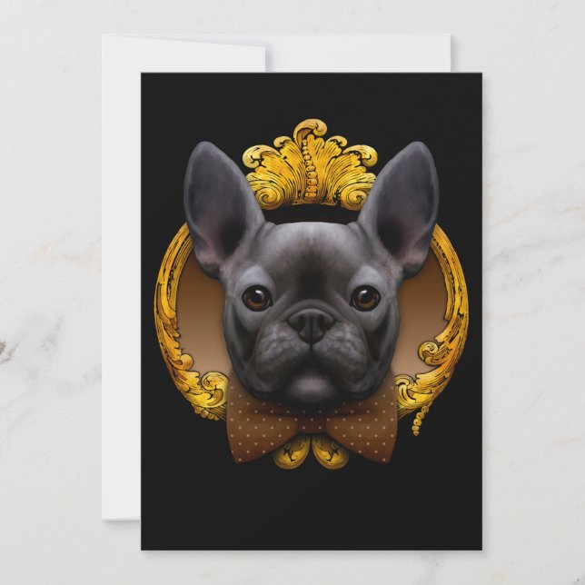 Invitación Ilustracion bulldog francés, azul (Anverso)