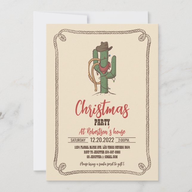 Invitación Ilustracion Cactus Cowboy (Anverso)