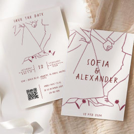 Invitación Ilustracion caprichoso con el código QR Boda RSVP