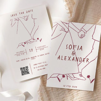Invitación Ilustracion caprichoso con el código QR Boda RSVP