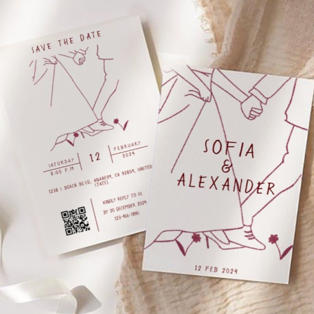 Invitación Ilustracion caprichoso con el código QR Boda RSVP (wedding invitations)