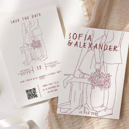 Invitación Ilustracion caprichoso con el código QR Boda RSVP