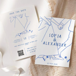 Invitación Ilustracion caprichoso con el código QR Boda RSVP