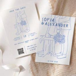Invitación Ilustracion caprichoso con el código QR Boda RSVP
