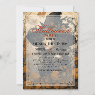 Invitación Ilustracion chica bruja Halloween