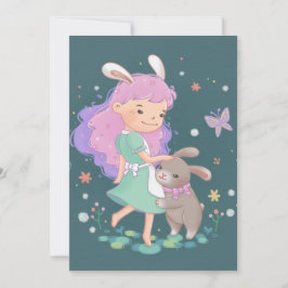 Invitación Ilustracion Chica de conejo de primavera