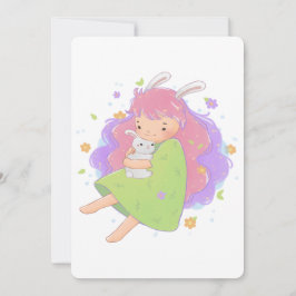 Invitación Ilustracion Chica de conejo de primavera