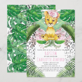 Invitación Ilustracion Chica de leones Bautismo Safari