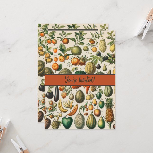 Invitación Ilustracion científico botánico de frutas (Anverso/Reverso In Situ)