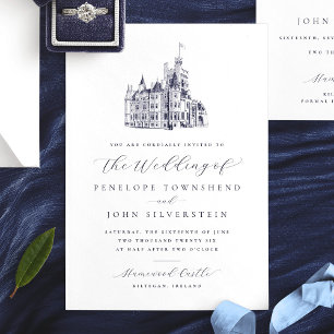 Invitación Ilustración clásica de castillo vintage guión boda