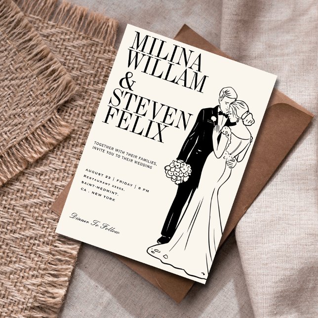 Invitación Ilustración clásica de novios en boda (Subido por el creador)