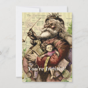 Invitación Ilustracion clásico Merry Santa Claus Tree