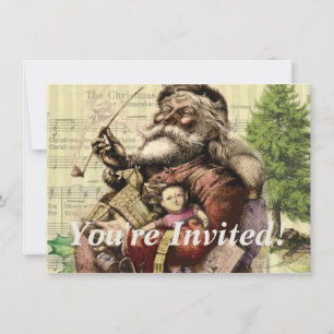 Invitación Ilustracion clásico Merry Santa Claus Tree