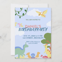 Invitación Ilustracion colorido Cute Dinosaurio Cumpleaños