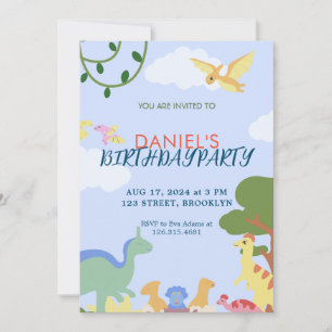 Invitación Ilustracion colorido Cute Dinosaurio Cumpleaños
