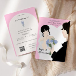 Invitación Ilustracion corto con Boda RSVP de código QR