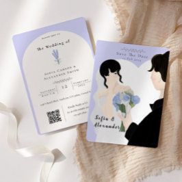 Invitación Ilustracion corto con Boda RSVP de código QR