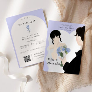 Invitación Ilustracion corto con Boda RSVP de código QR
