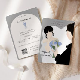 Invitación Ilustracion corto con Boda RSVP de código QR
