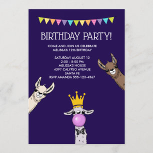 Invitación Ilustración de 3 caritas de llama lindas para fies