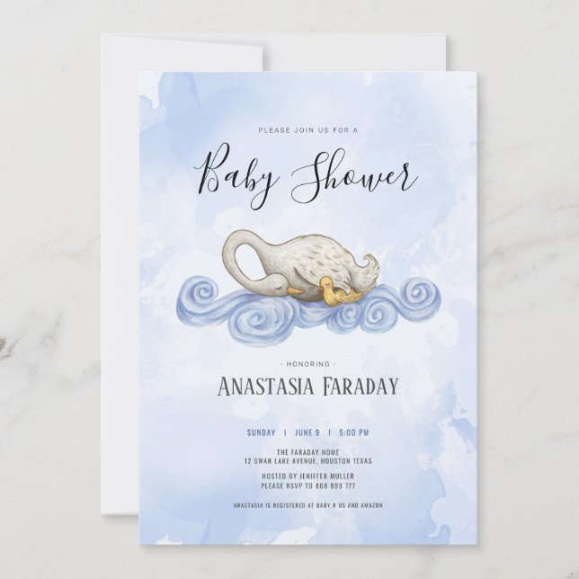 Invitación ilustracion de acuarela de cisne (Anverso)