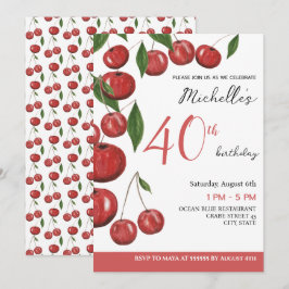 Invitación Ilustración de Acuarela de Cumpleaños con Cerezas