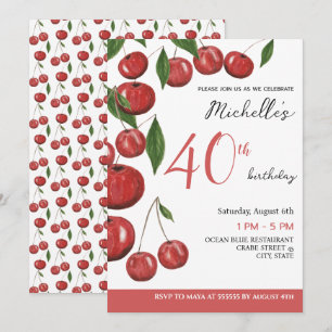 Invitación Ilustración de Acuarela de Cumpleaños con Cerezas 