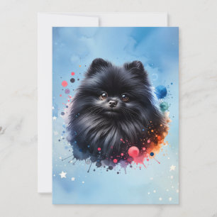 Invitación Ilustracion de acuarela de pomerania negra