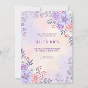 Invitación Ilustración de acuarela de rosa lavanda pervinca