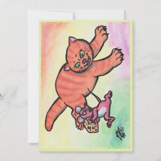 Invitación Ilustración de acuarela gato ratón queso caricatur