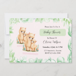 Invitación Ilustración de amor de familia de llama linda
