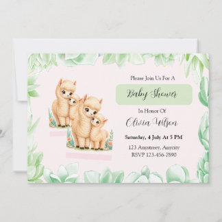 Invitación Ilustración de amor de familia de llama linda