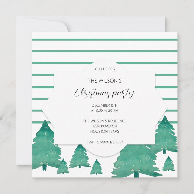 Invitación Ilustracion de árbol acuarela Fiesta de navidades (Anverso)