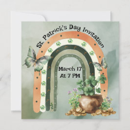 Invitación Ilustración de arcoíris de acuarela verde bohemio