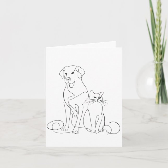 Invitación Ilustracion de arte de la línea de gato y perro pi (Anverso)