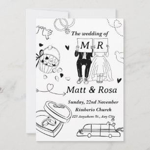 Invitación Ilustración de arte de línea de pareja de boda rom