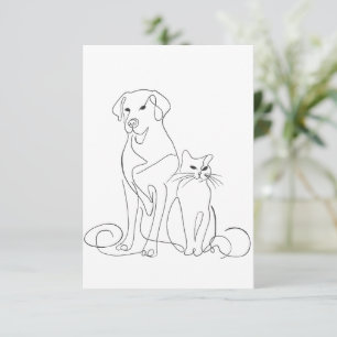 Invitación Ilustración de arte de línea de perro y gato pinta