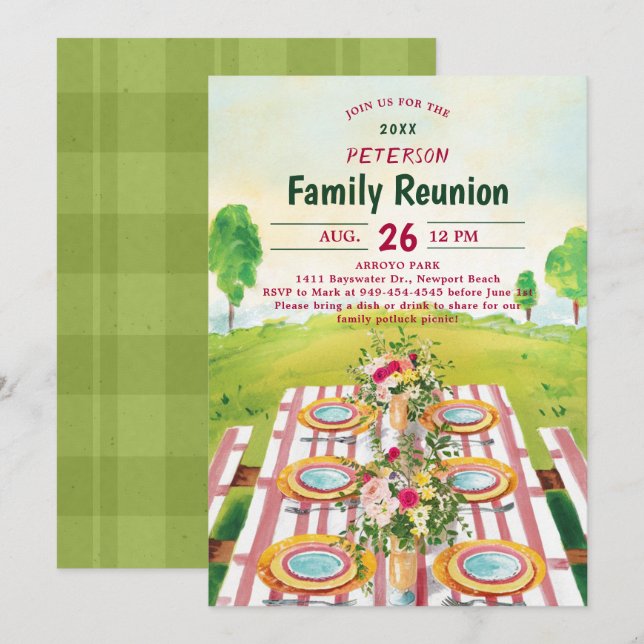 Invitación Ilustracion de arte picnic de verano Reunión famil (Anverso / Reverso)