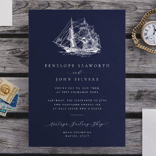 Invitación Ilustración de barco náutico elegante boda naval