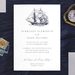 Invitación Ilustración de barco náutico minimalista elegante