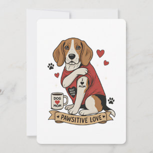 Invitación Ilustración de Beagle con Tatuaje Me Encanta Mamá