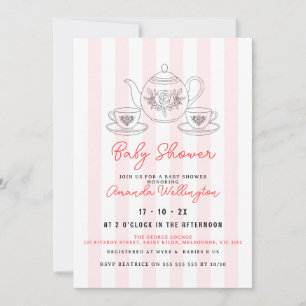 Invitación ilustracion de bebé ducha Tea Doodle