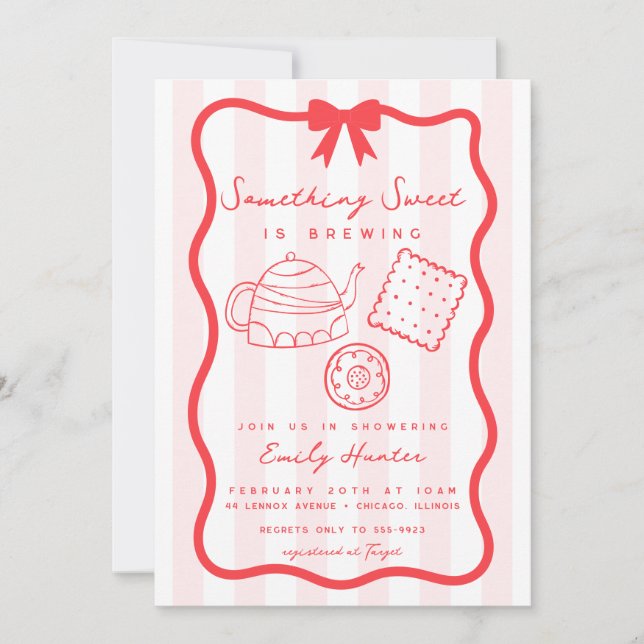 Invitación ilustracion de bebé ducha Tea Doodle (Anverso)