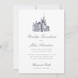 Invitación Ilustración de Boda con Letra de Castillo Vintage