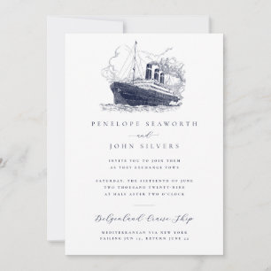 Invitación Ilustración de Boda de Barco de Crucero Minimalist